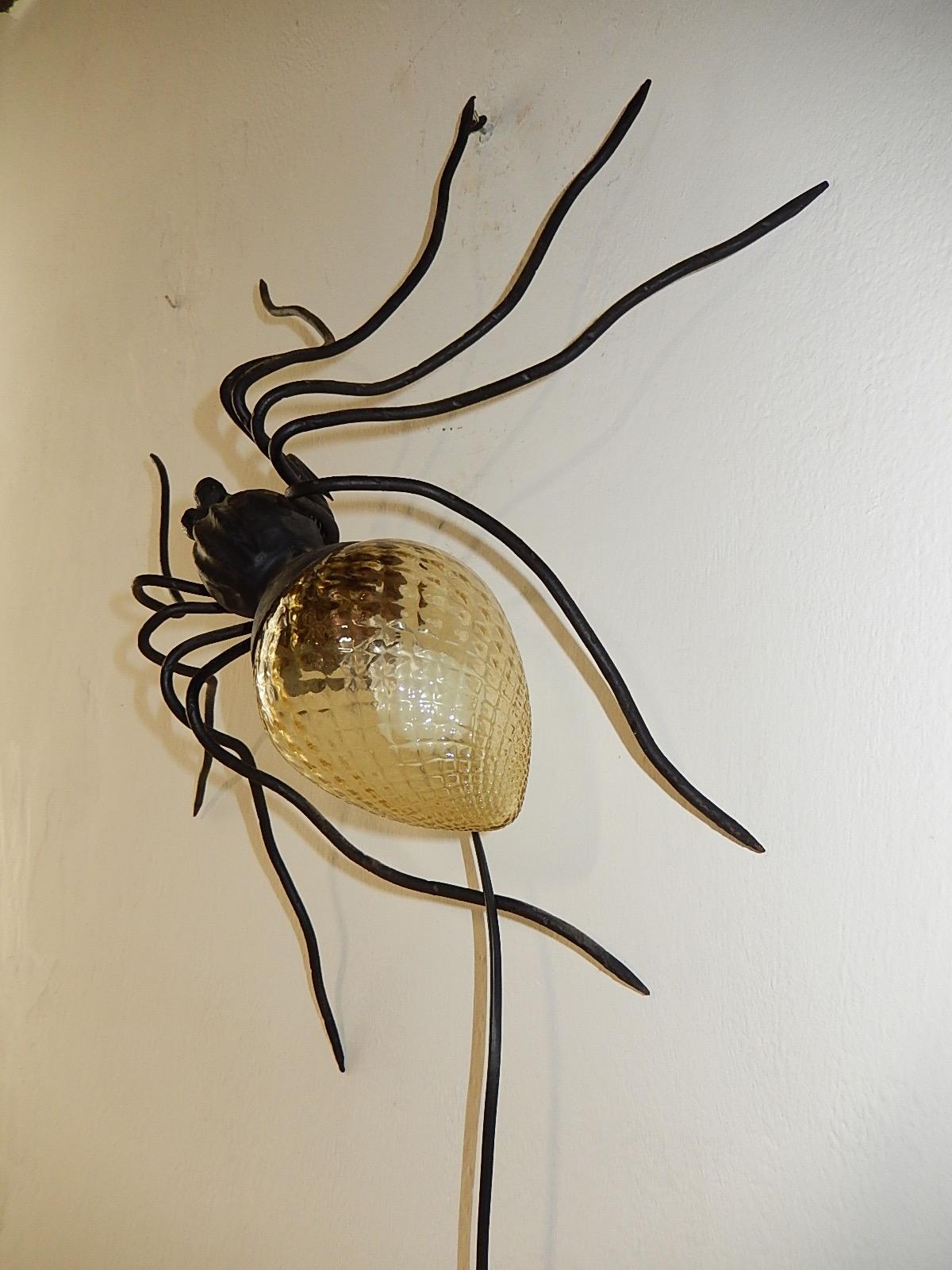 Midcentury Italian Brutalist Spider Yellow Glass Body Sconce For Sale 1