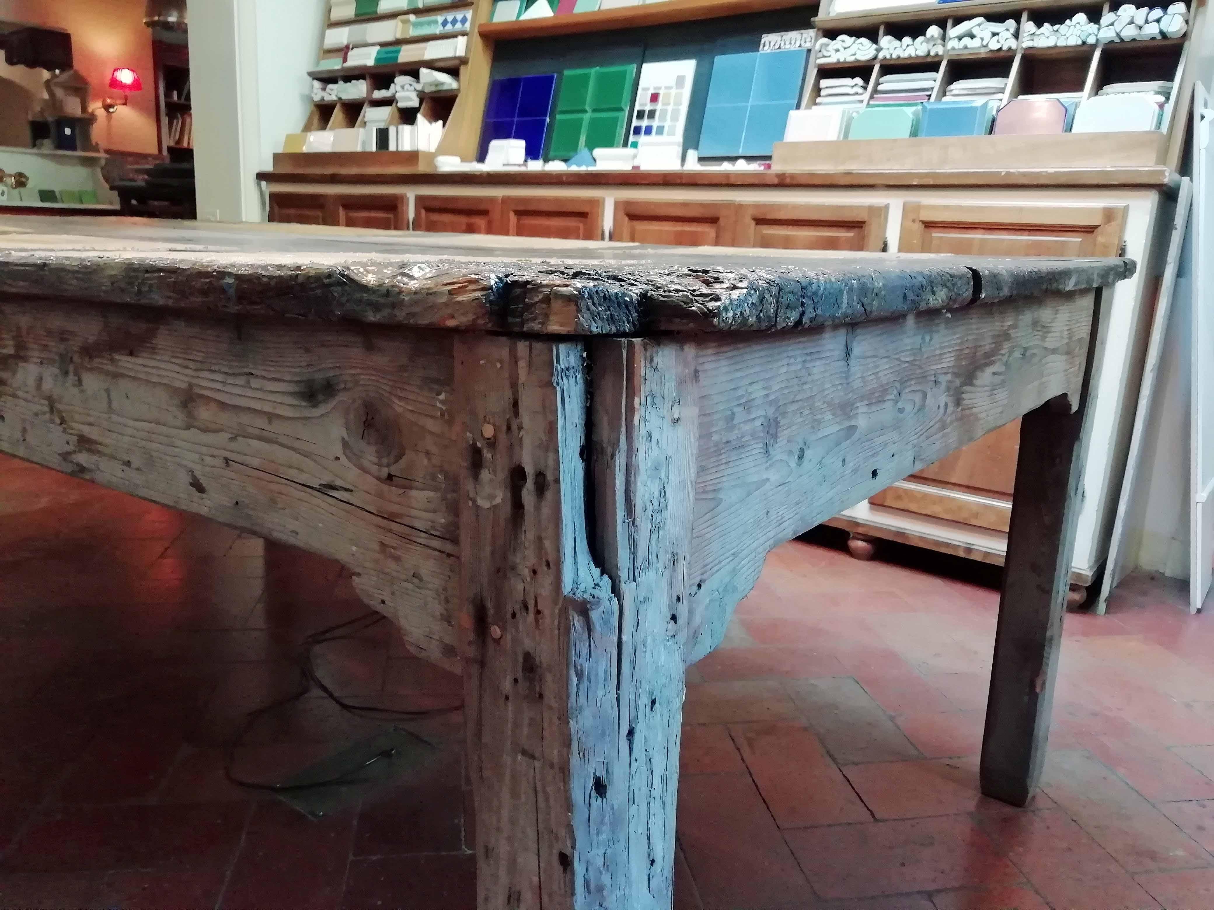 Midcentury Italian Brutalist Spruce Table with Decorated Top from 1960s For Sale 7