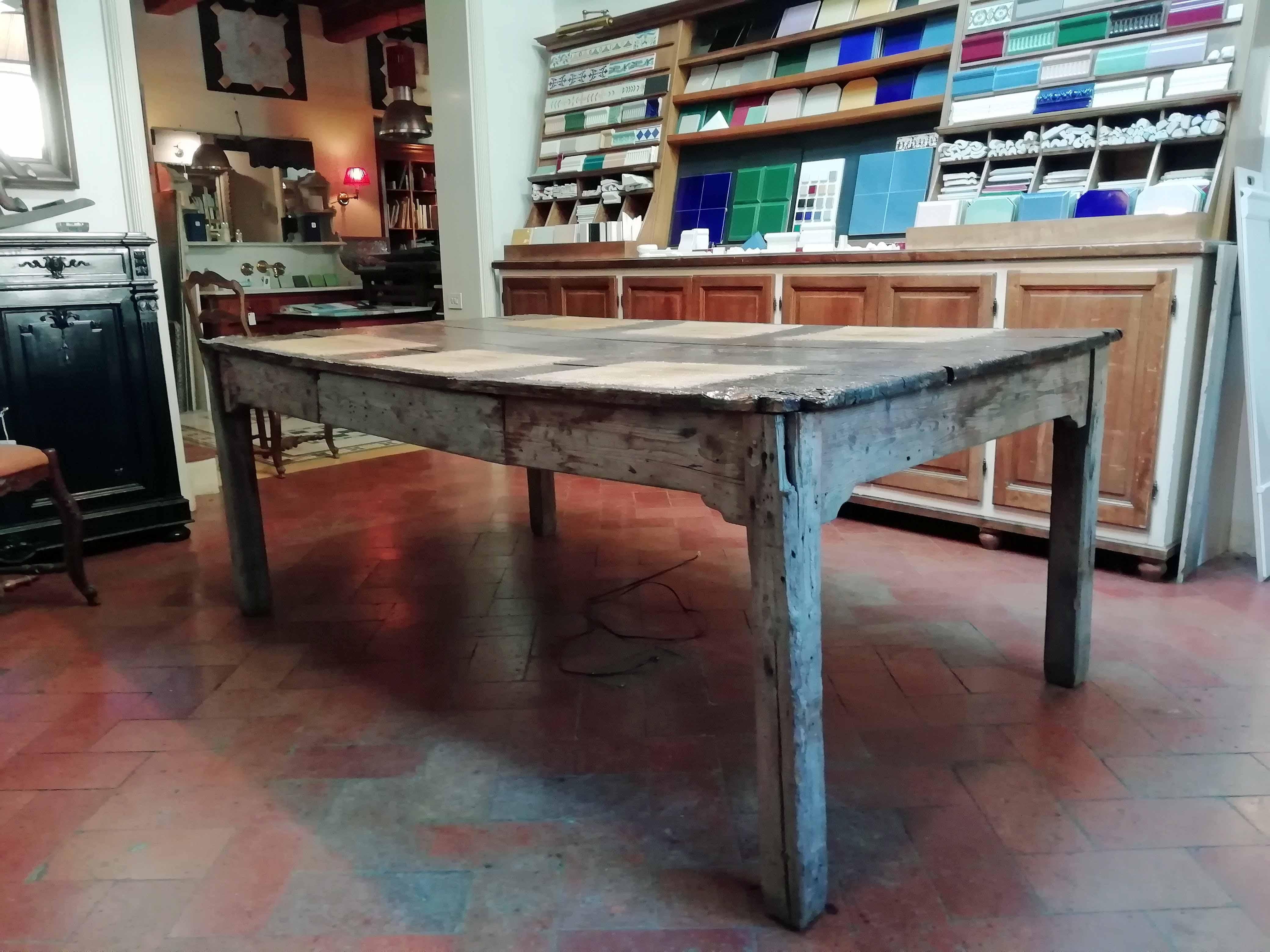 Midcentury Italian Brutalist Spruce Table with Decorated Top from 1960s For Sale 2