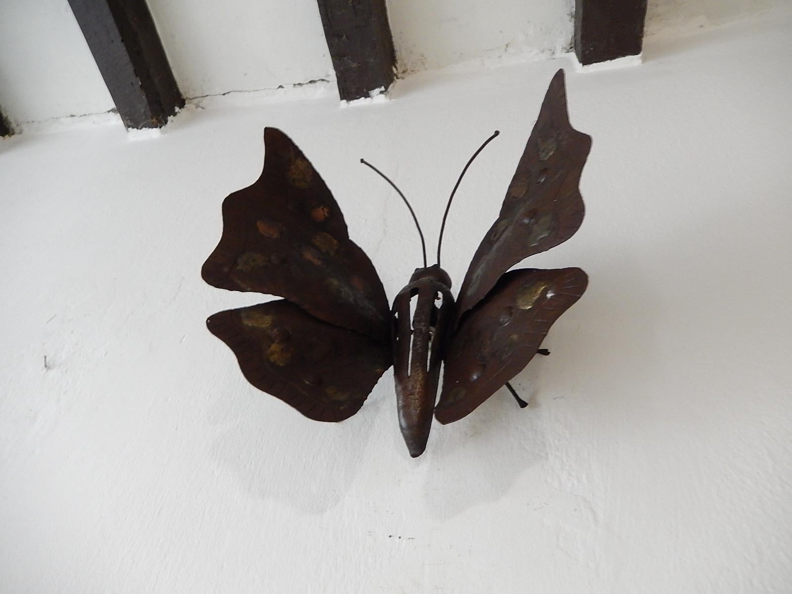Alessandro Mazzucotelli Italian Brutalist Wrought Iron Rare Butterfly Sconce For Sale 7