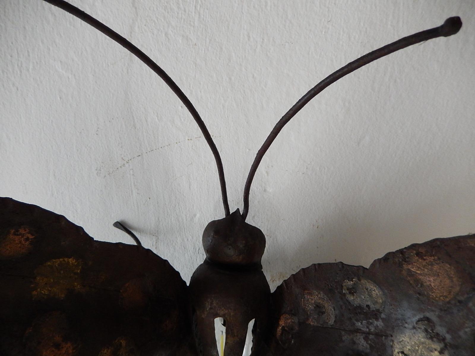Alessandro Mazzucotelli Italian Brutalist Wrought Iron Rare Butterfly Sconce For Sale 2