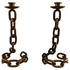 Midcentury Italian Candlesticks in Chain Link Form