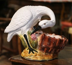 Midcentury Italian Carved Painted Ceramic Planter Composition with Swan Decor