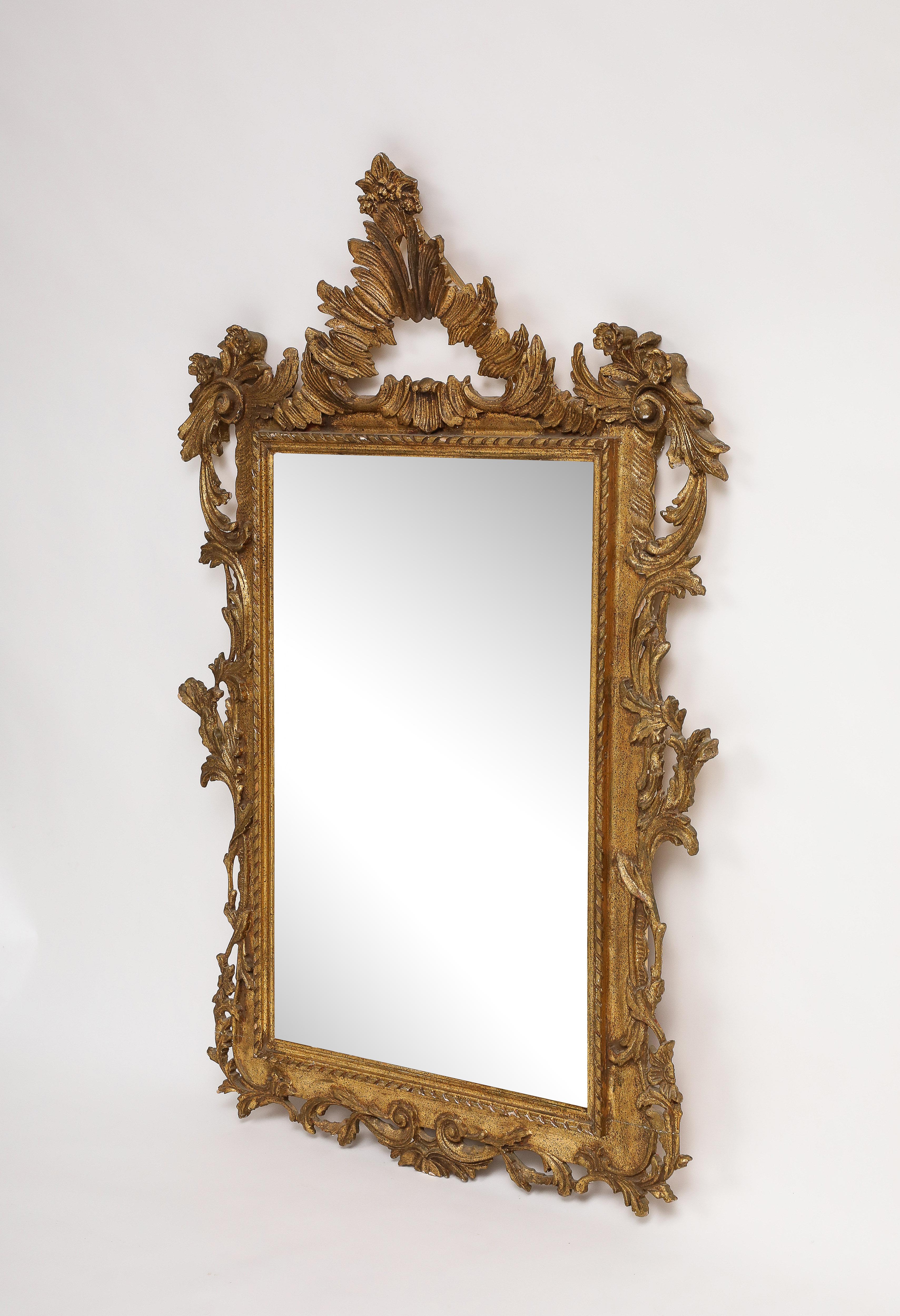 20th Century Midcentury Italian Carved Rococo Style Giltwood Mirror  For Sale