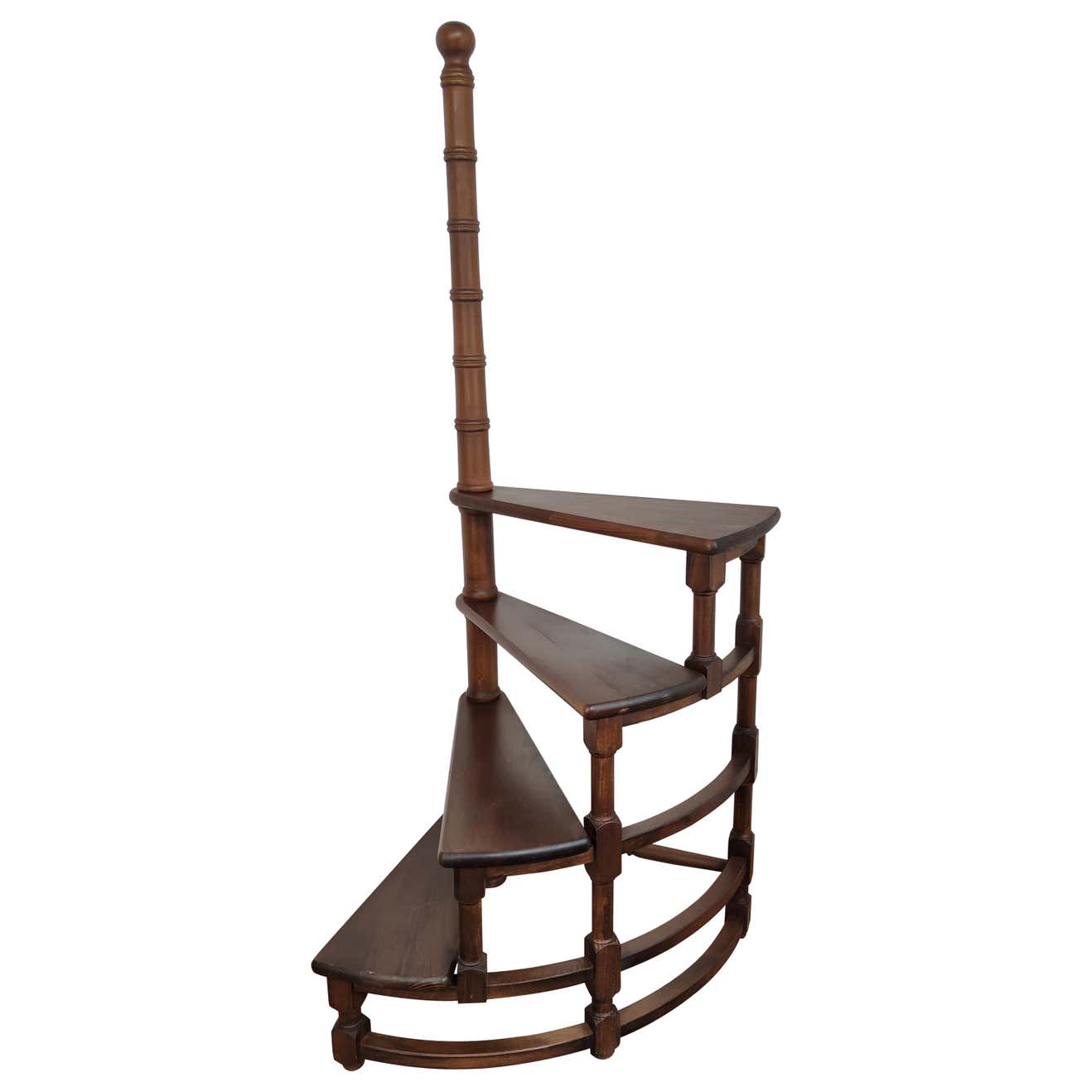 Midcentury Italian Carved Walnut Wood Spiral 4-Step Library Ladder at ...