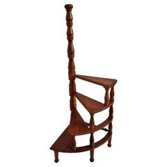 Midcentury Italian Carved Walnut Wood Spiral 4-Step Library Ladder