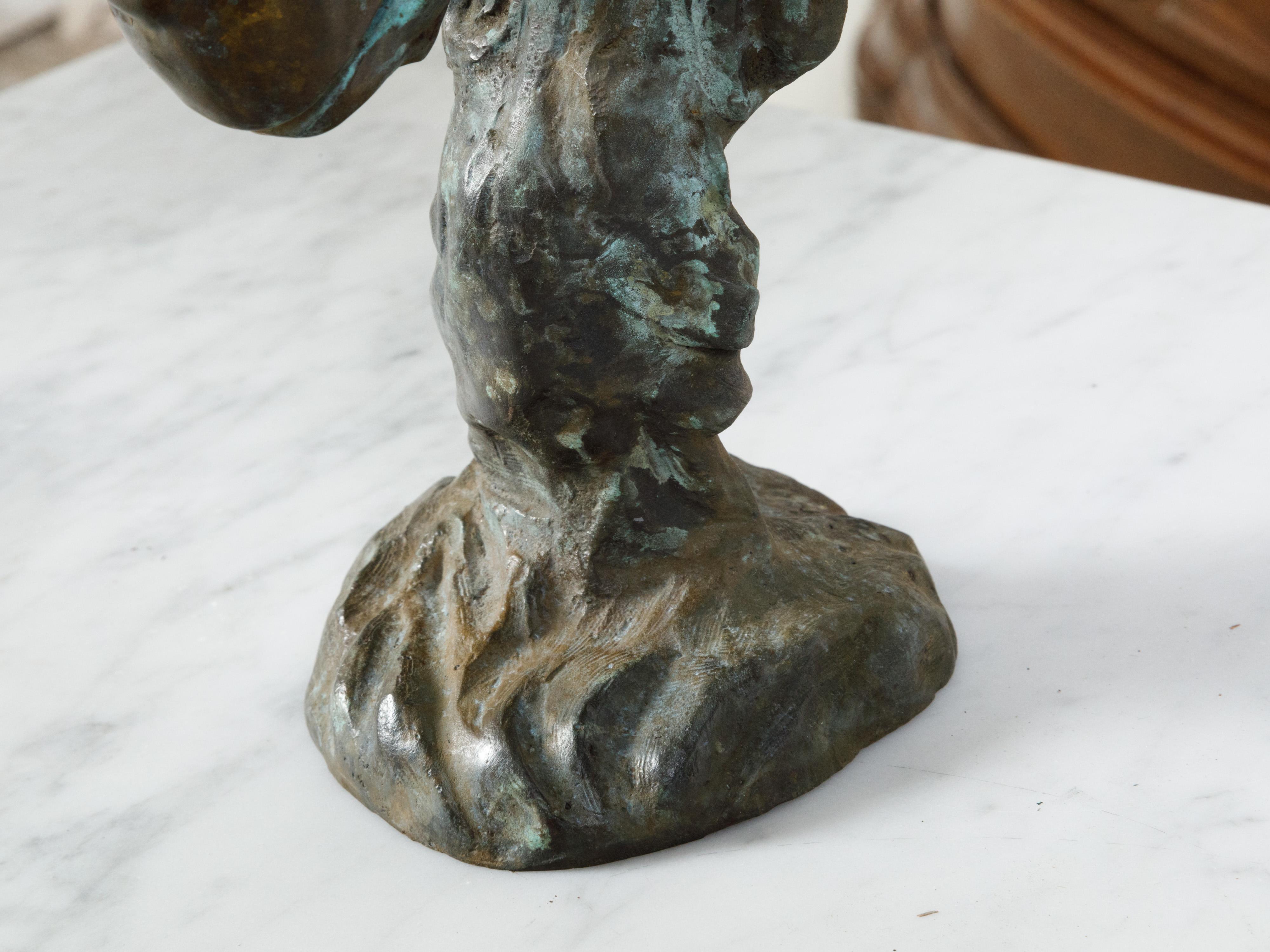 Sculpture italienne du milieu du siècle dernier en bronze coulé représentant une tête de bélier sur socle Bon état - En vente à Atlanta, GA