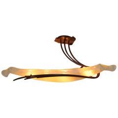 Mid-Century Italian Ceiling Lamp Hand Crafted Amber Glass, Copper Red Finish