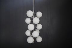 Midcentury Italian Ceiling Lamp in Opaline Glass and Aluminium, 1960s