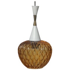 Midcentury Italian Ceiling Lamp Round Glass Yellow Gold Brass Metal Venini