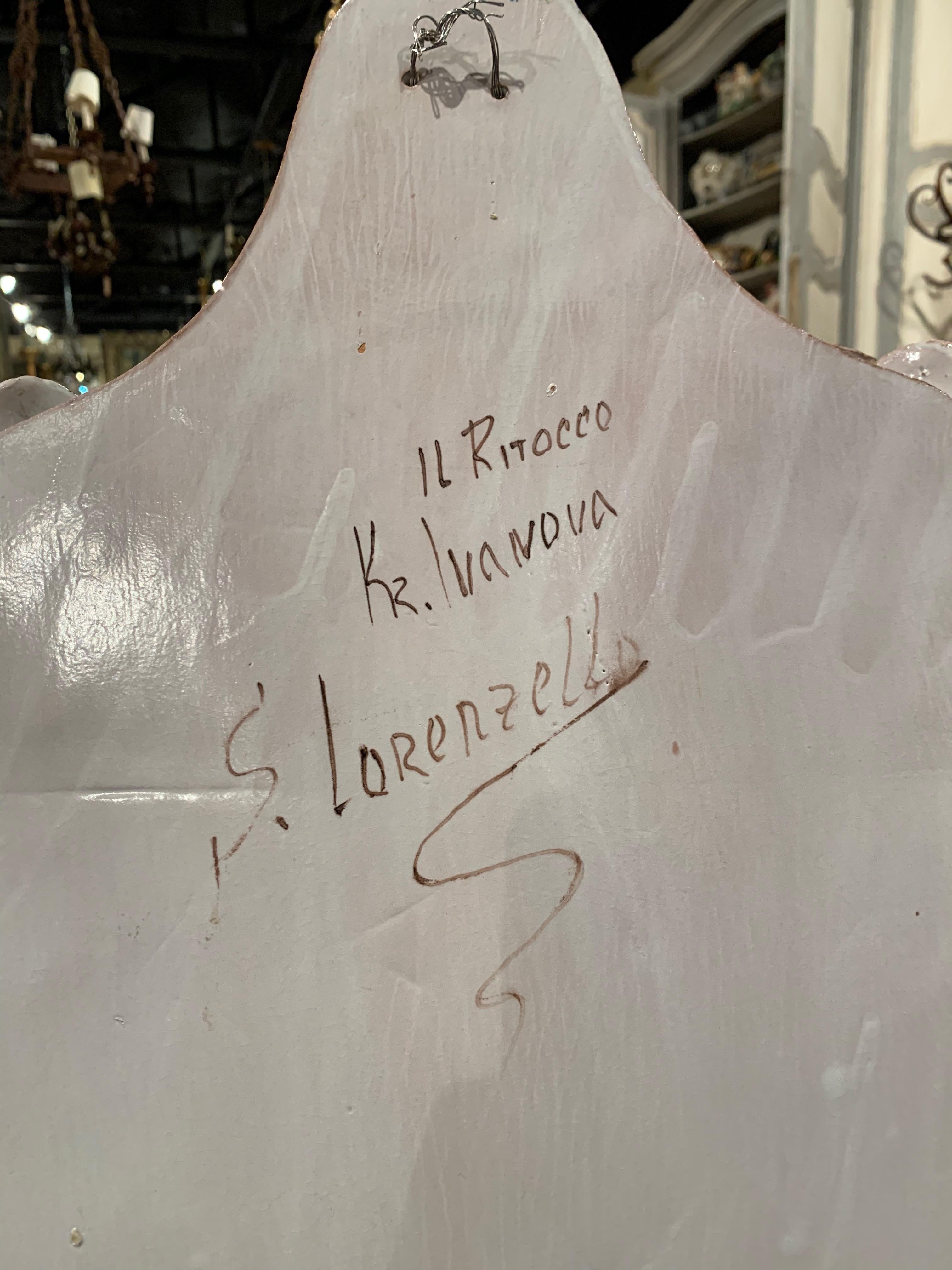 Midcentury Italian Ceramic Barbotine Wall Stoup Signed S. Lorenzello 7