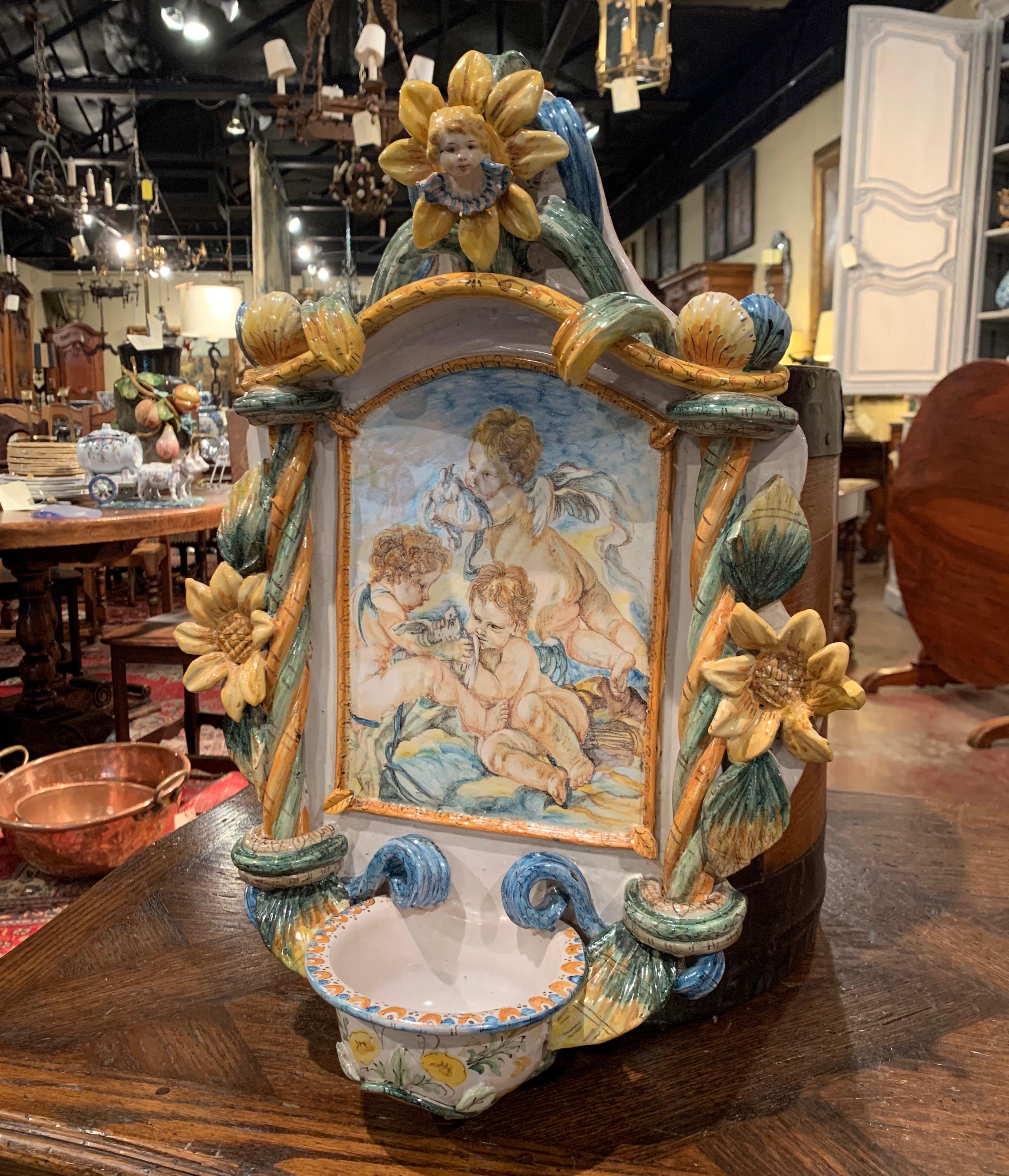 Decorate a wall with this colorful antique majolica 