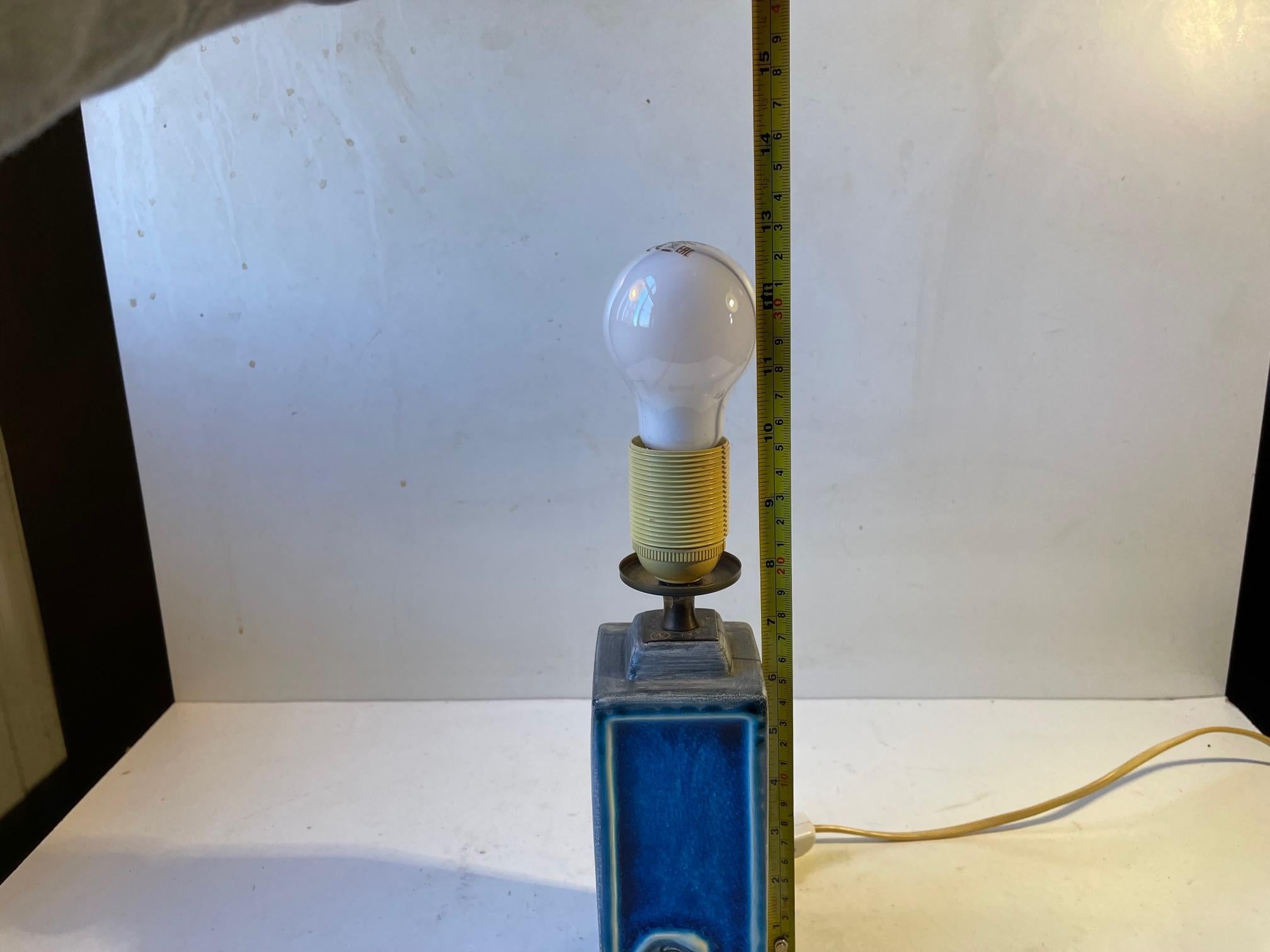 Midcentury Italian Ceramic Table Lamp with Blue Glaze, 1960s In Good Condition For Sale In Esbjerg, DK