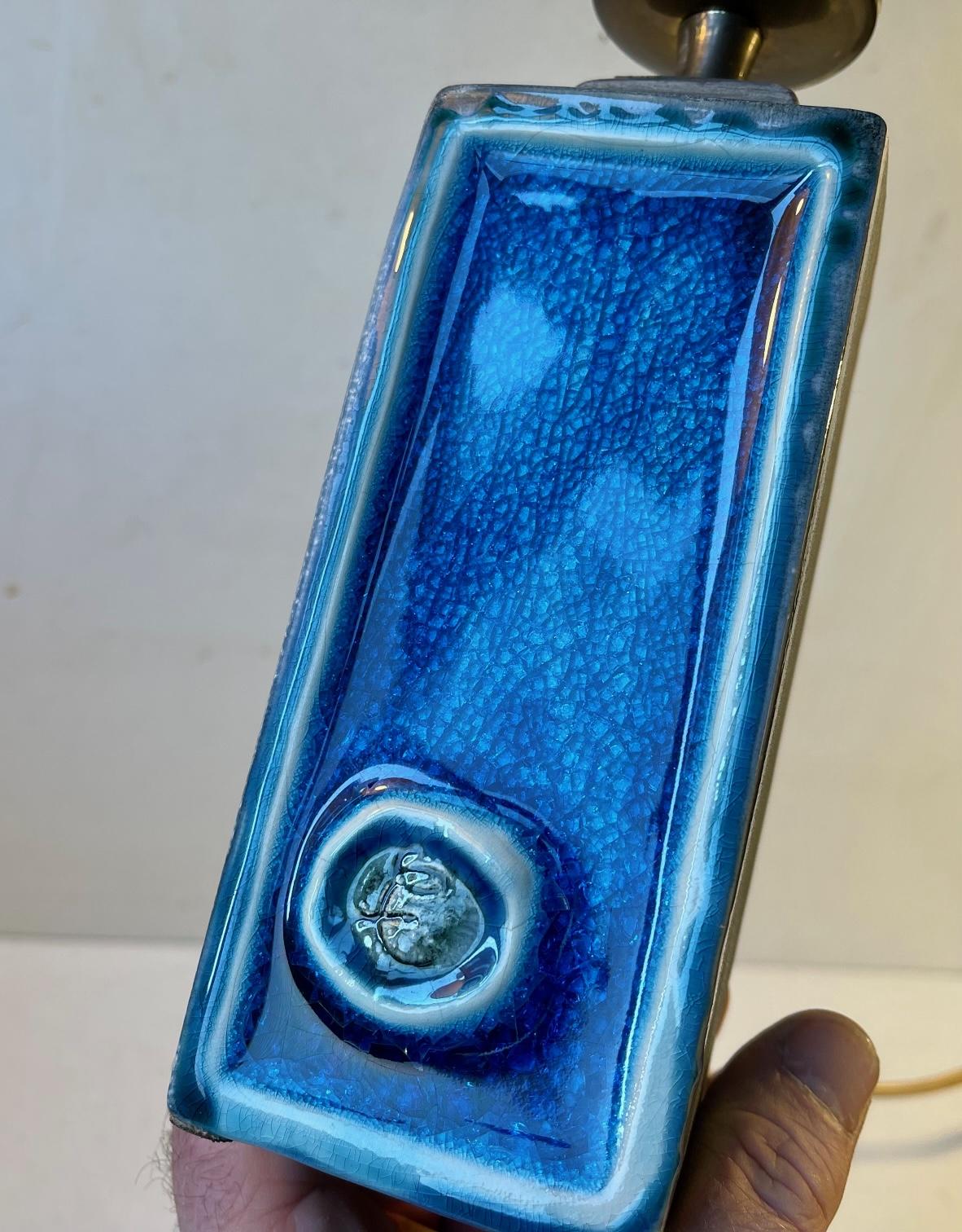 Italienische Keramik-Tischlampe aus der Mitte des Jahrhunderts mit blauer Glasur, 1960er Jahre im Angebot 1