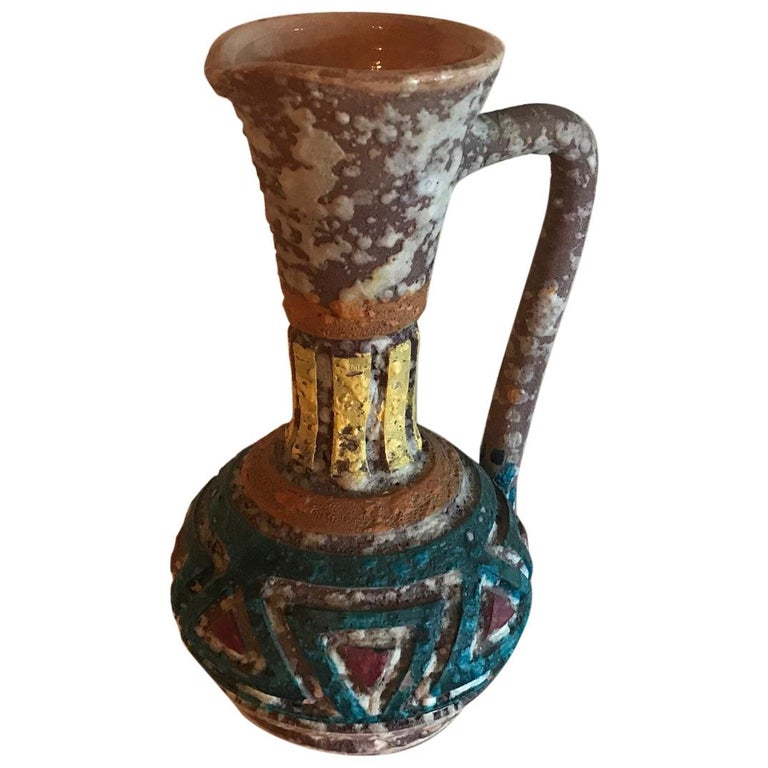 Midcentury Italian Ceramic Vase Pitcher Vintage Pottery Art For Sale at 1stdibs