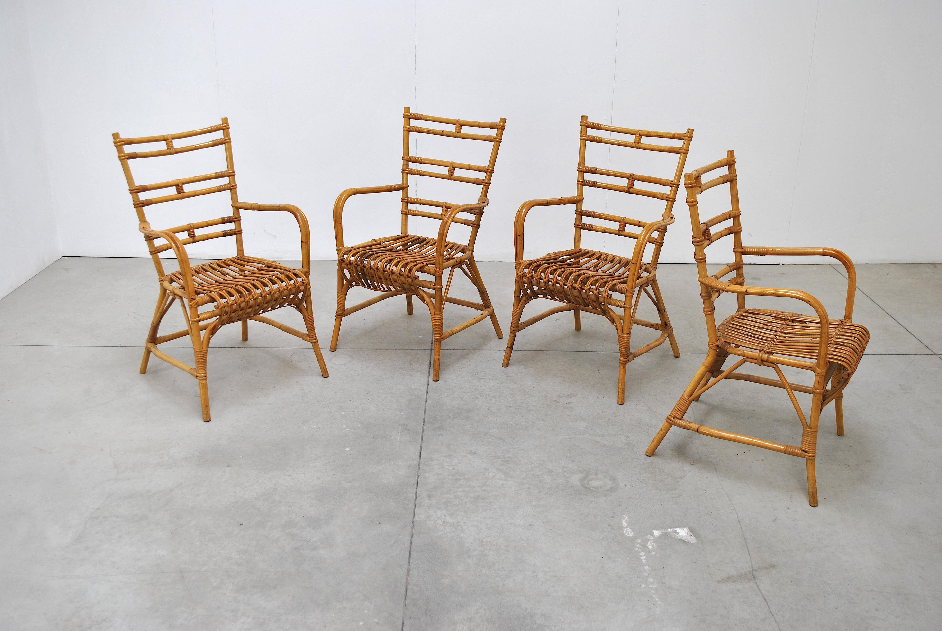 Bamboo Midcentury Italian Chairs in Bambù, 1960s