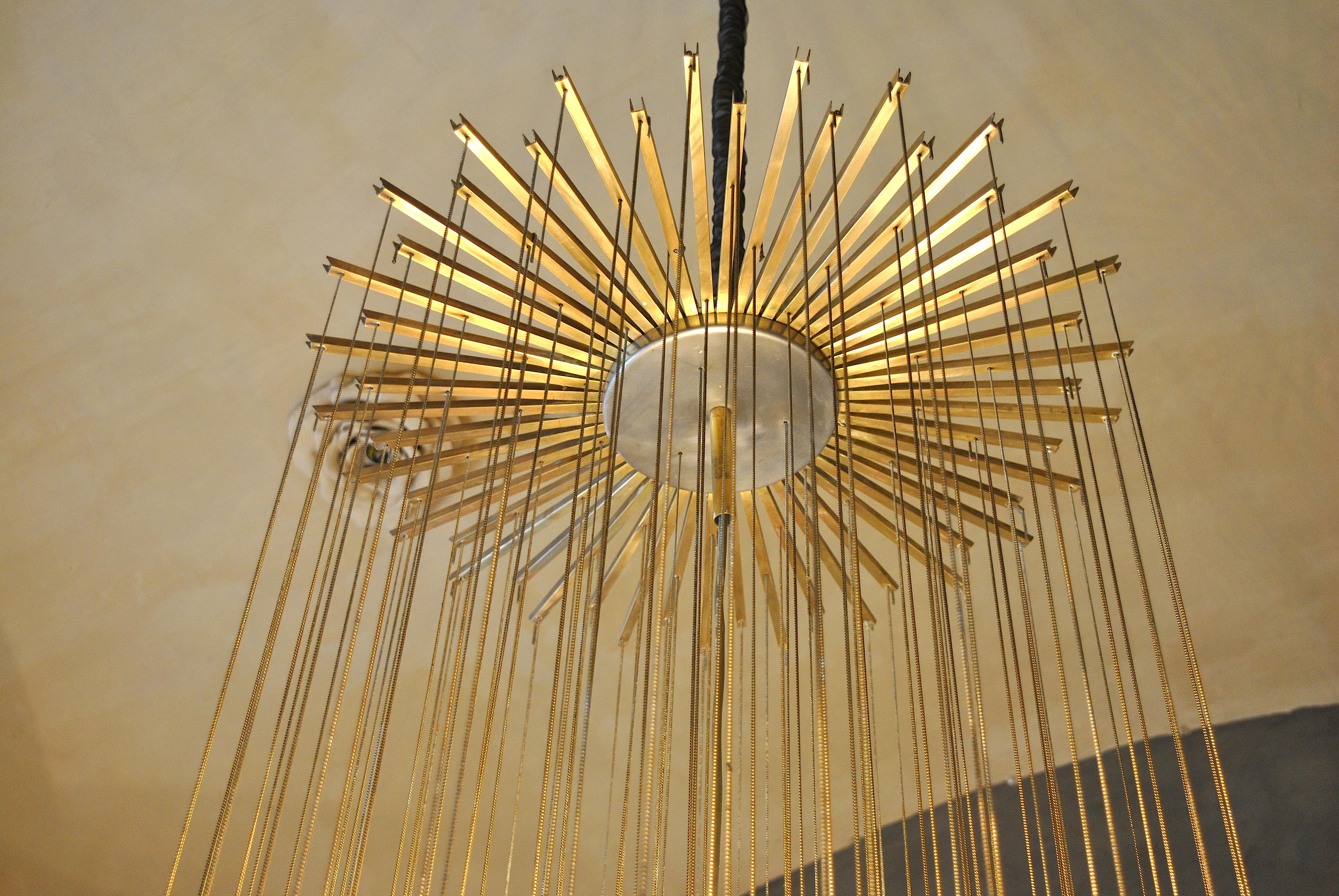 Midcentury Italian Chandelier After Zeroquattro in Brass and Murano Glass Bubble 10