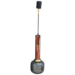Lampadario italiano di metà secolo in vetro smaltato Laurana Art 1950s Oro Nero Rosso