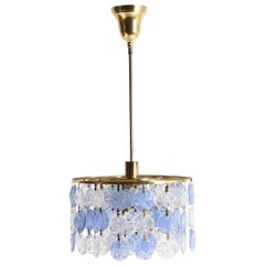 Retro Midcentury Italian Chandelier in Brass and Colored Glass, 1960s