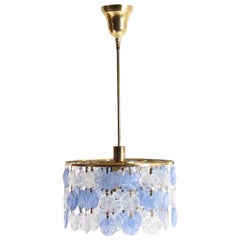 Midcentury Italian Chandelier in Brass and Colored Glass, 1960s