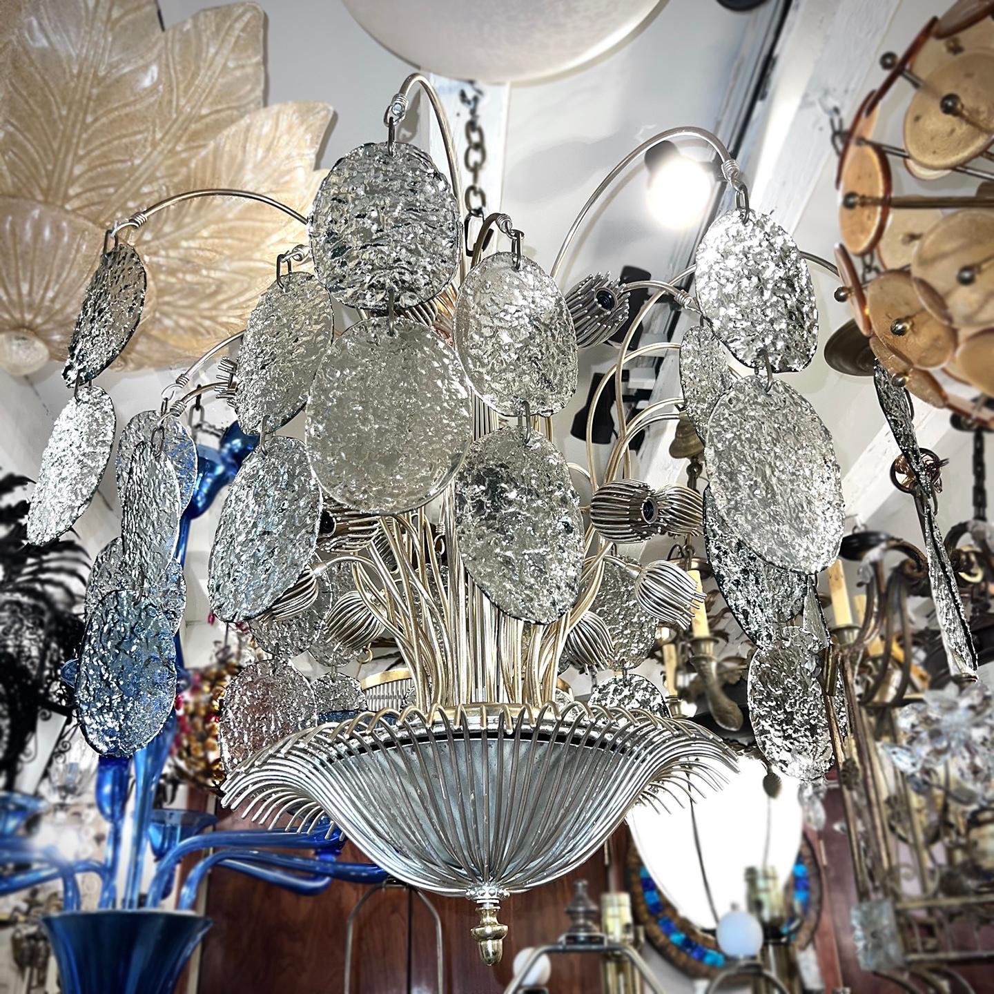 Molded Midcentury Italian Chandelier with Glass Drops For Sale