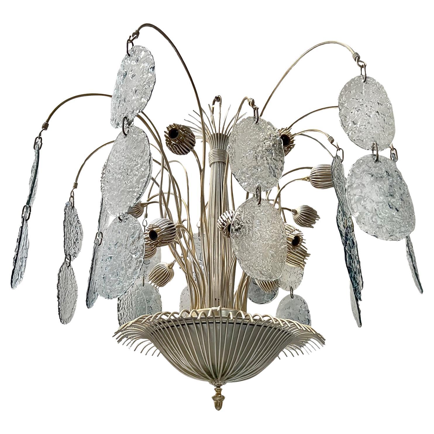 Midcentury Italian Chandelier with Glass Drops