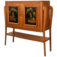 Midcentury Italian Cherrywood Chinoiserie Bar Cabinet, Style of Osvaldo Borsani