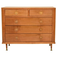 Midcentury Italian Chest of Drawers in Light Brown Solid Cherrywood Gio Ponti
