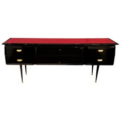 Midcentury Italian Chest with Red Glass Top