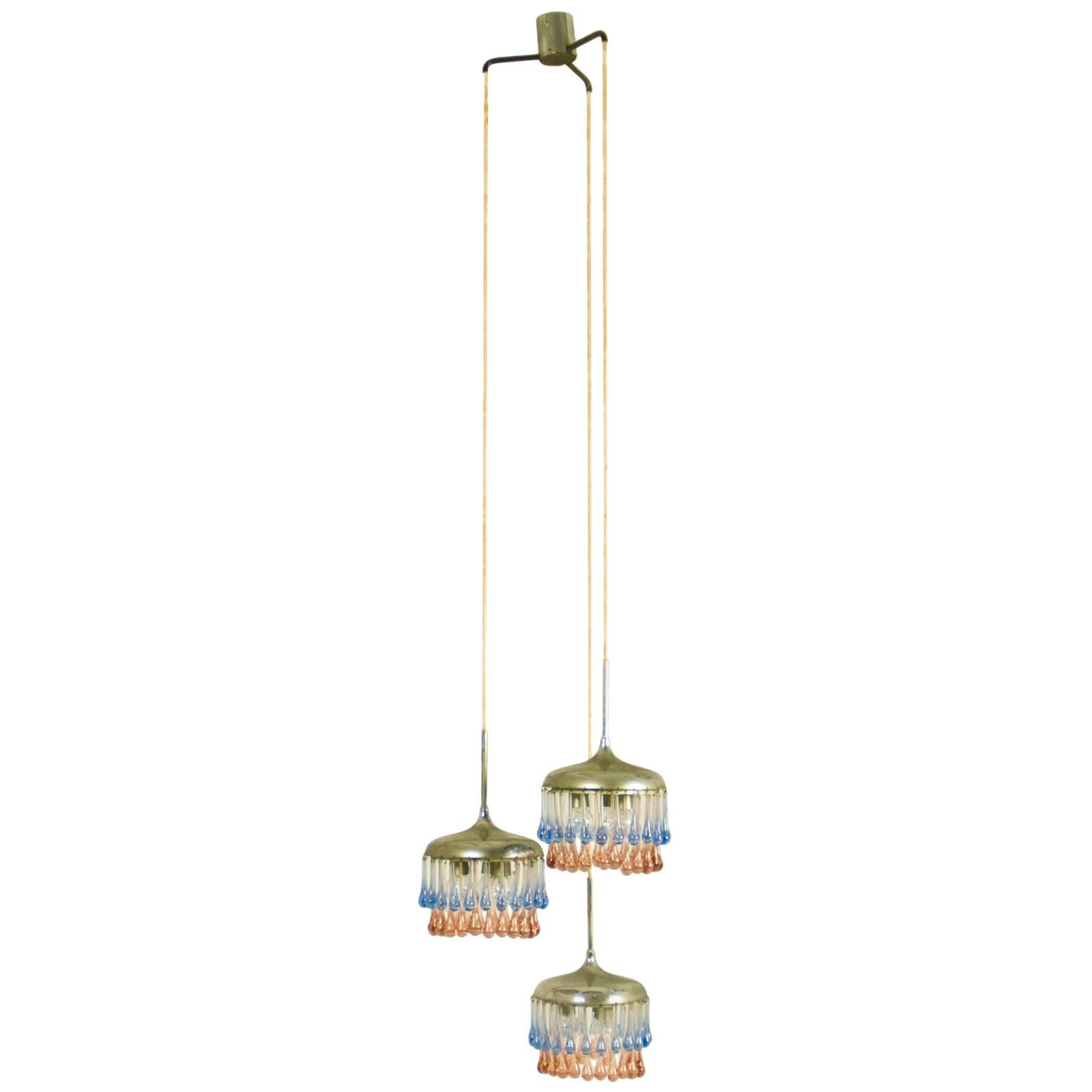 Italian Chrome Plated and Glass 9-Light Pendant Lamp by Stilnovo, 1960s