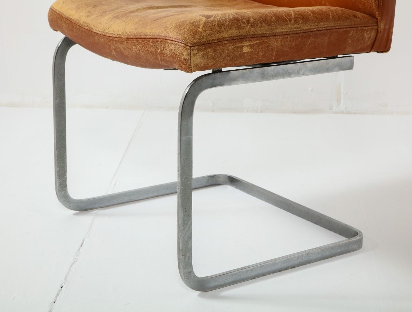 Mid-Century Modern Midcentury Italian Chrome & Leather Armless Dining Chairs, Set of 4