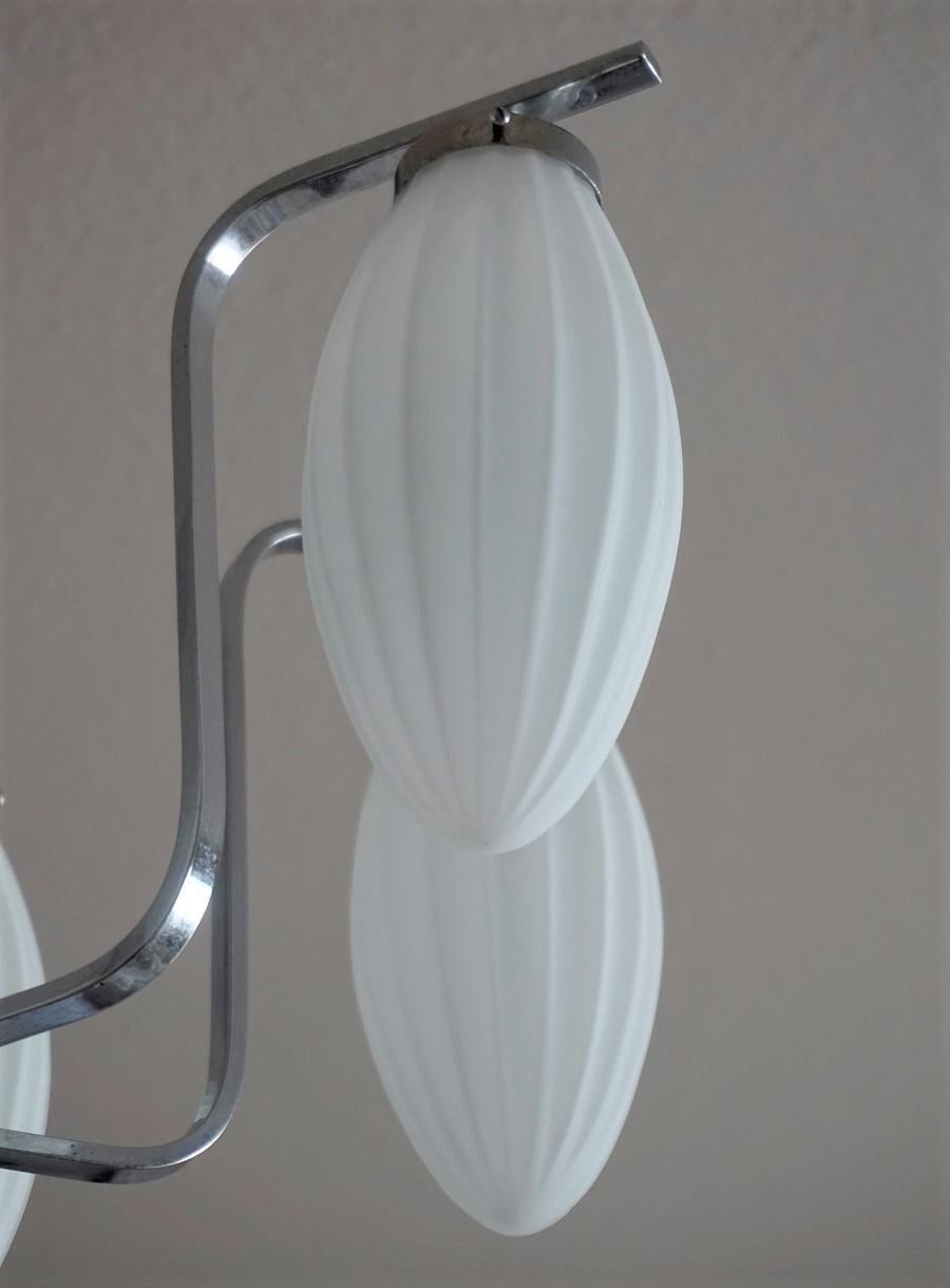 Midcentury Italian Chromed Chandelier with Six Satin White Glass Globes, 1960s For Sale 2