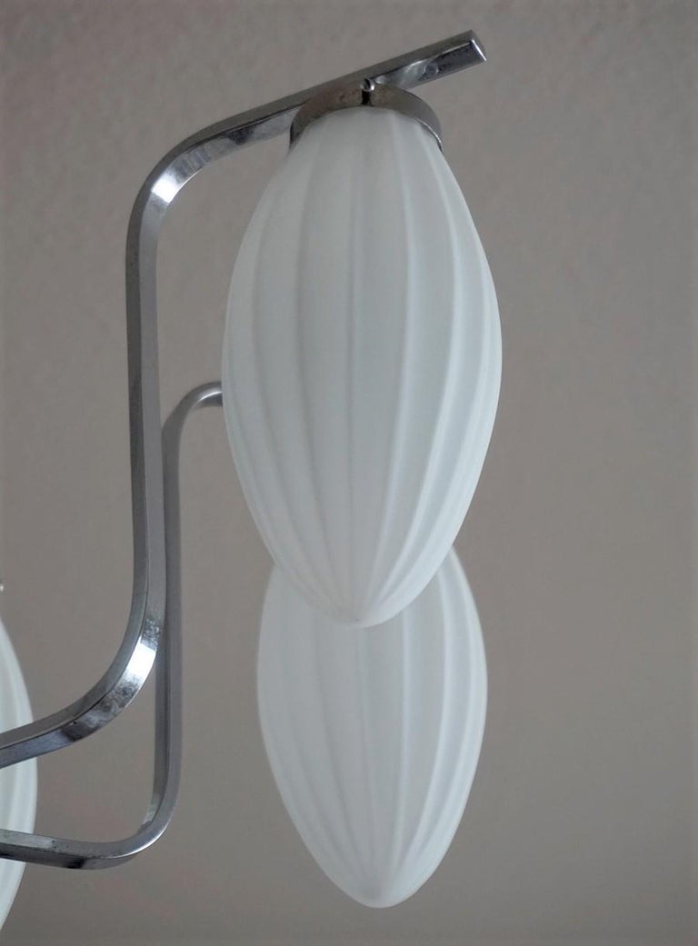 Midcentury Italian Chromed Chandelier with Six Satin White Glass Globes, 1960s For Sale 3
