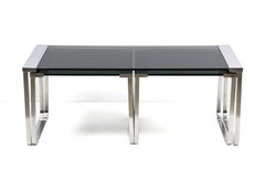 Tables gigognes italiennes du milieu du siècle en métal chromé, aluminium et verre fumé, 1970