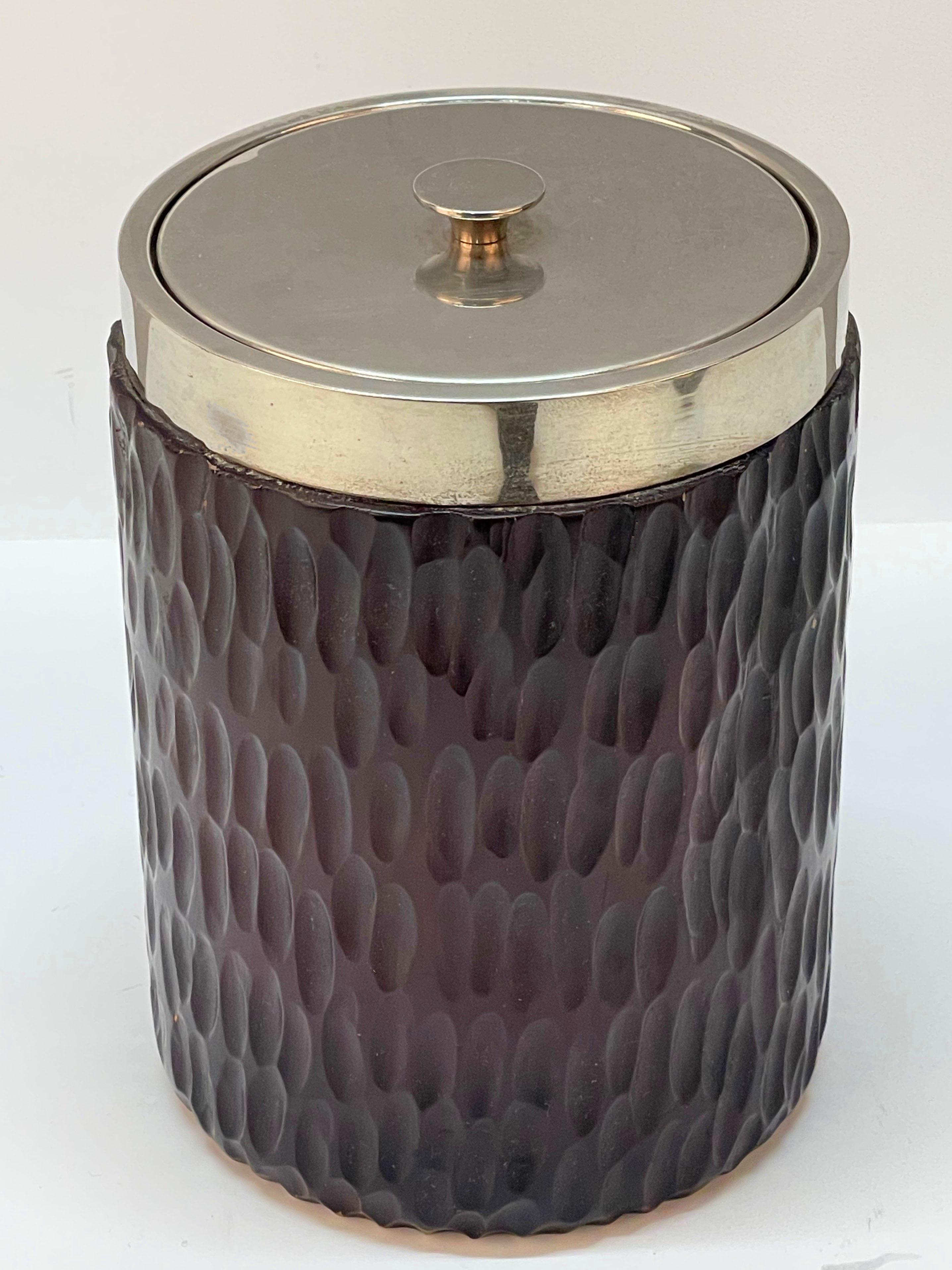 Midcentury Italian Chromed Silver Plate and Carved Wood Ice Bucket, 1970s In Good Condition In Roma, IT