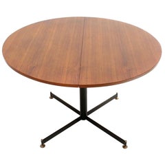 Midcentury Italian Circular Extendable Dining Table in Teak and Metal, 1960s