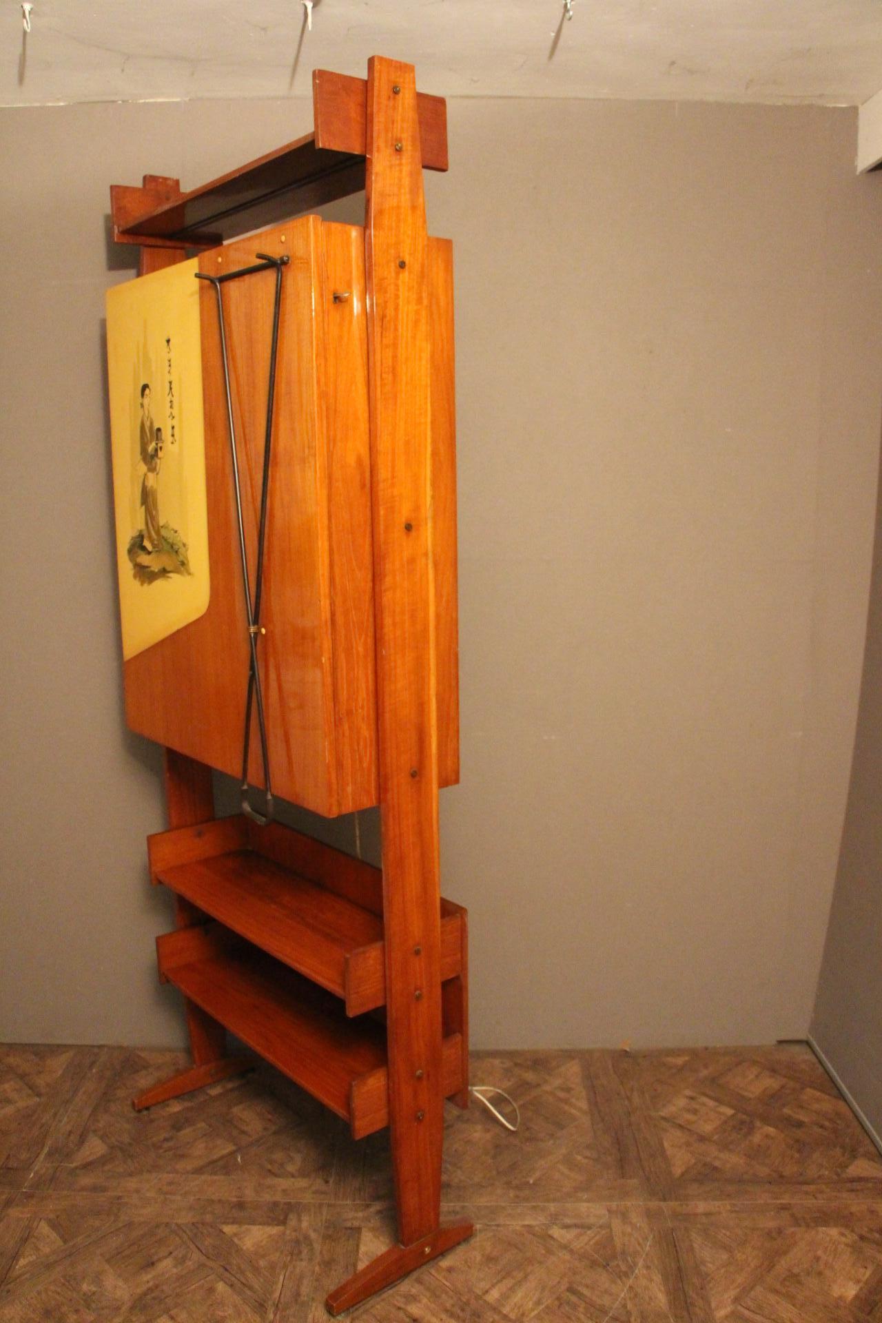 Mid-20th Century Midcentury Italian Cocktail Bar Cabinet, Fold Out Bar Top in Borsany style