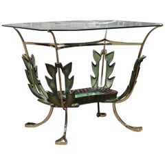 Midcentury Italian Coffee Table Colli Design Green Gold Brass Leaves