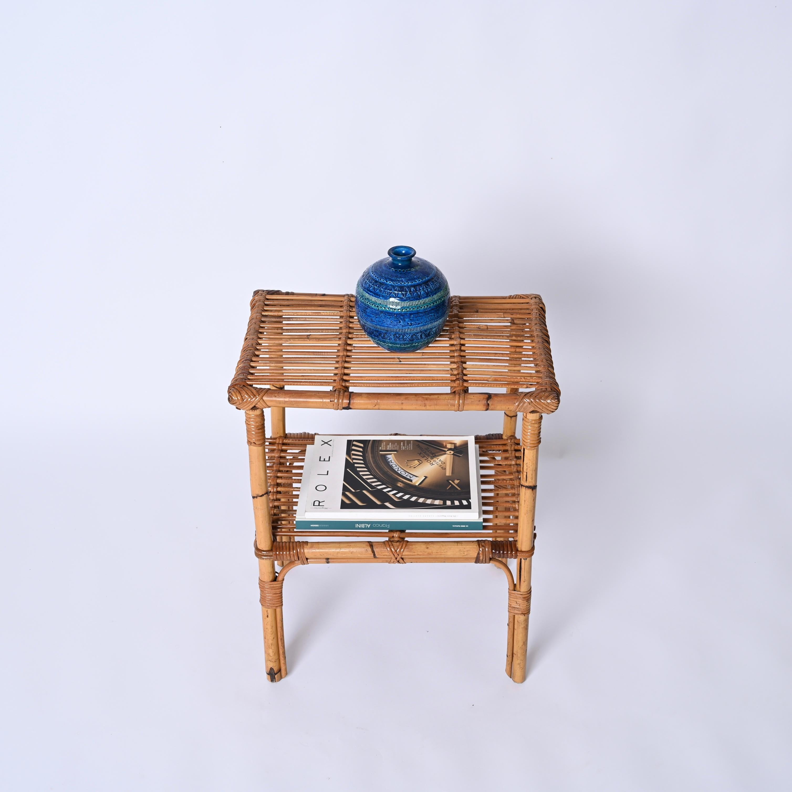 Midcentury Italian Coffee Table in Bamboo and Rattan, Italy 1960s For Sale 4