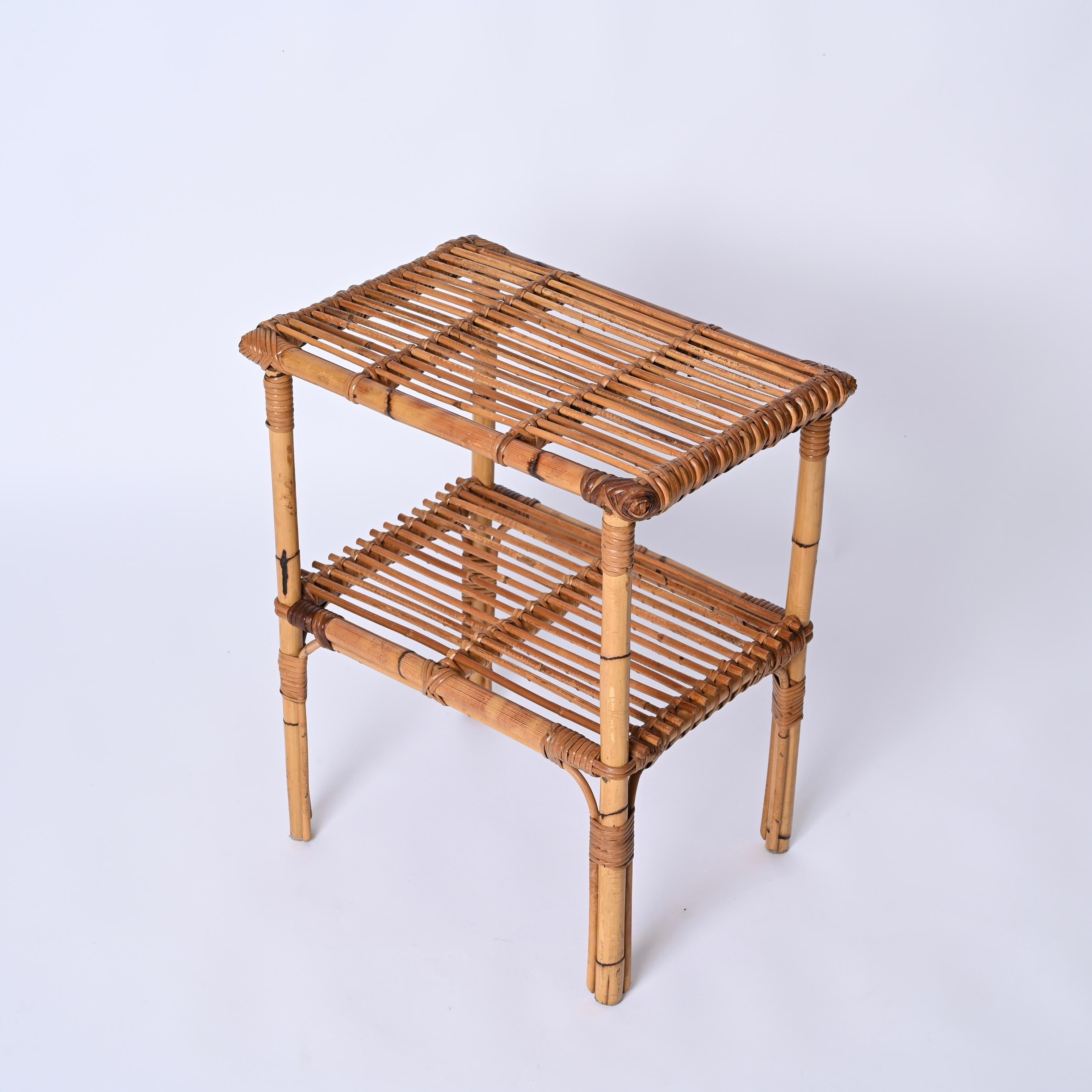 Midcentury Italian Coffee Table in Bamboo and Rattan, Italy 1960s For Sale 7