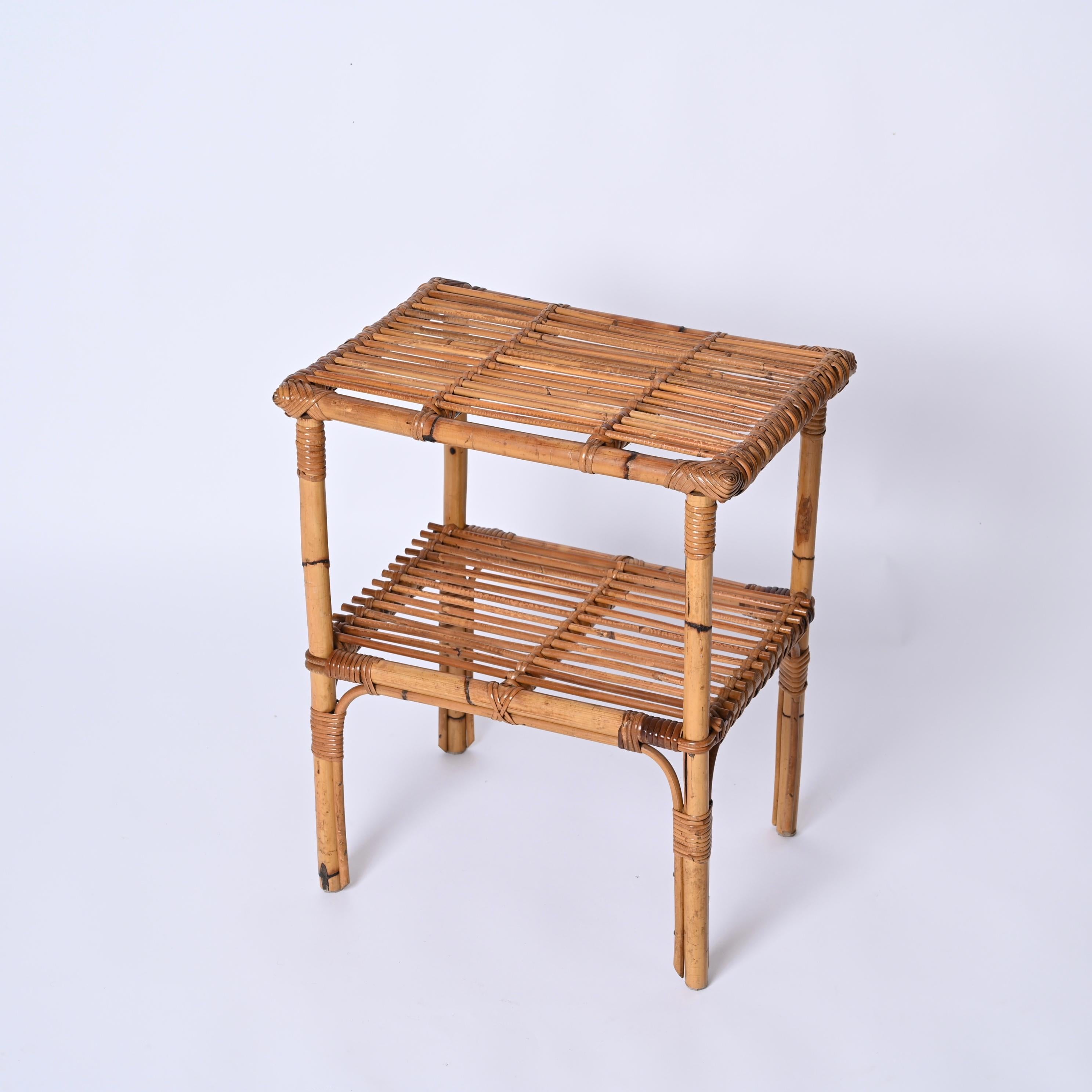 Mid-Century Modern Table basse italienne du milieu du siècle dernier en bambou et rotin, Italie, années 1960 en vente