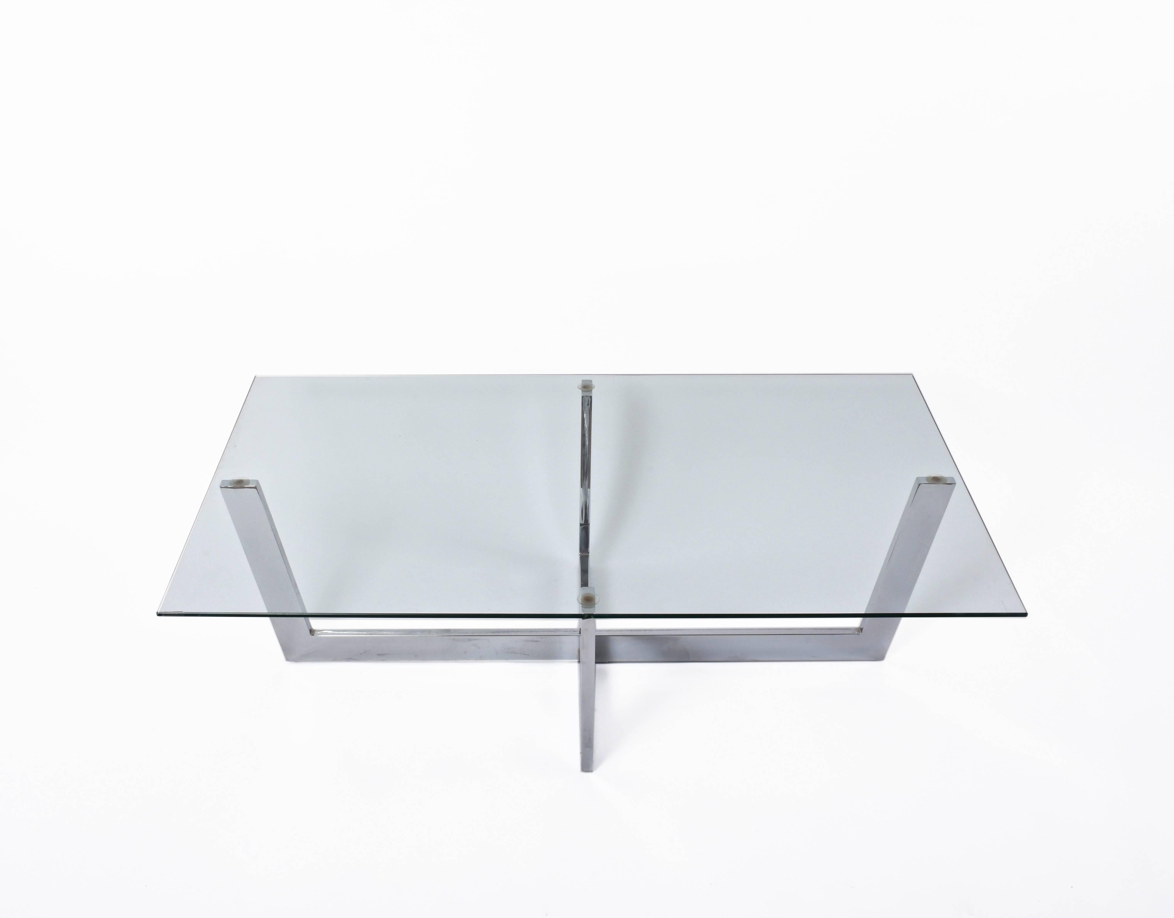 Late 20th Century Midcentury Italian Coffee Table in Chromed Steel with Crystal Glass Top, 1970s