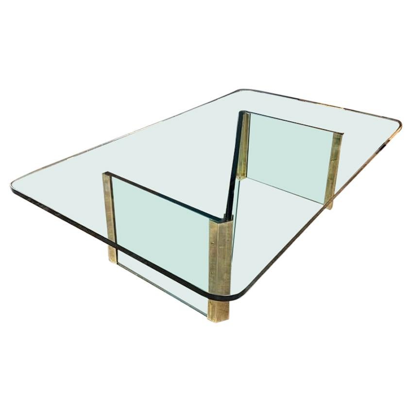 Midcentury Italian Coffee Table with Crystal Glass Top, 1970s