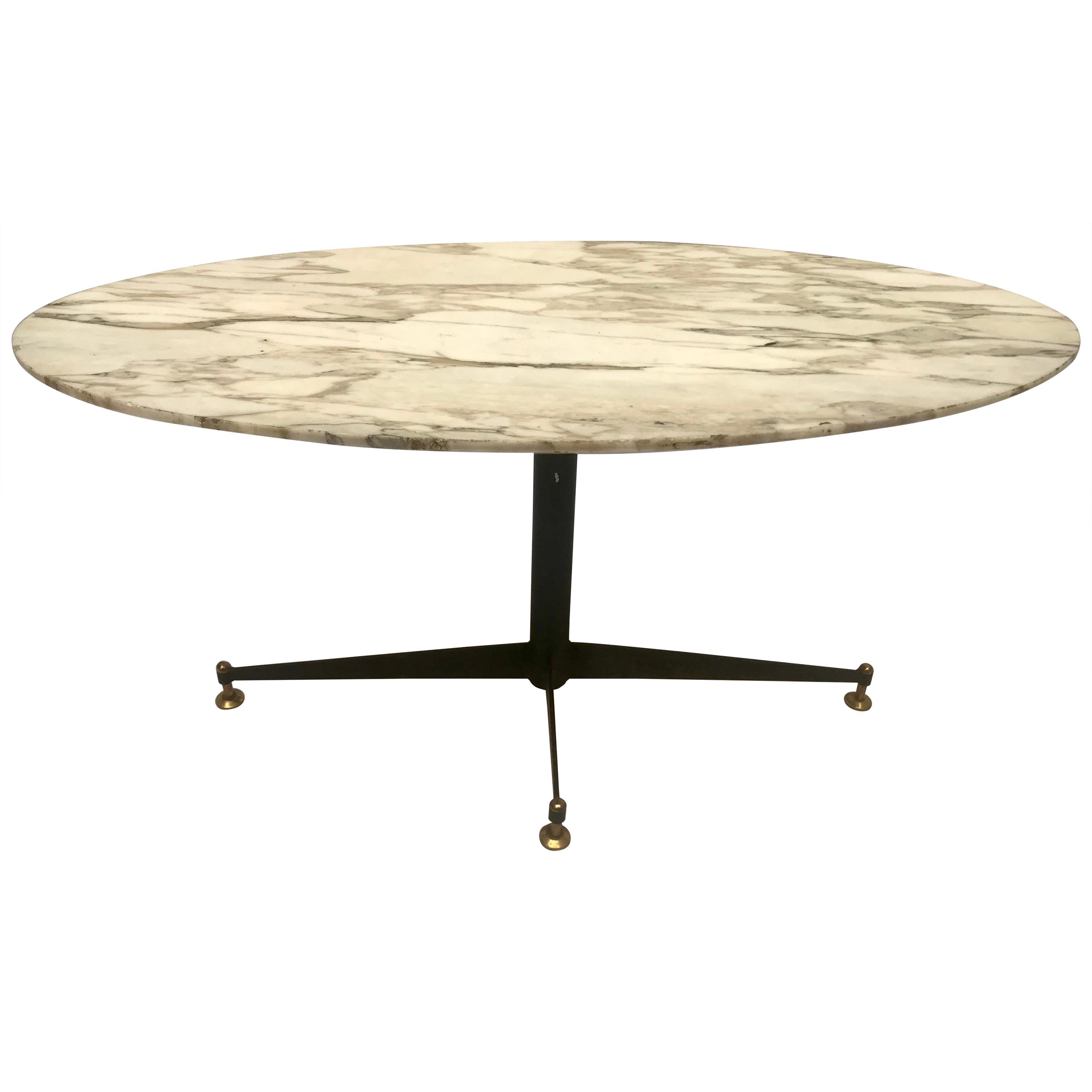Midcentury Italian Coffee Table with Marble Top For Sale