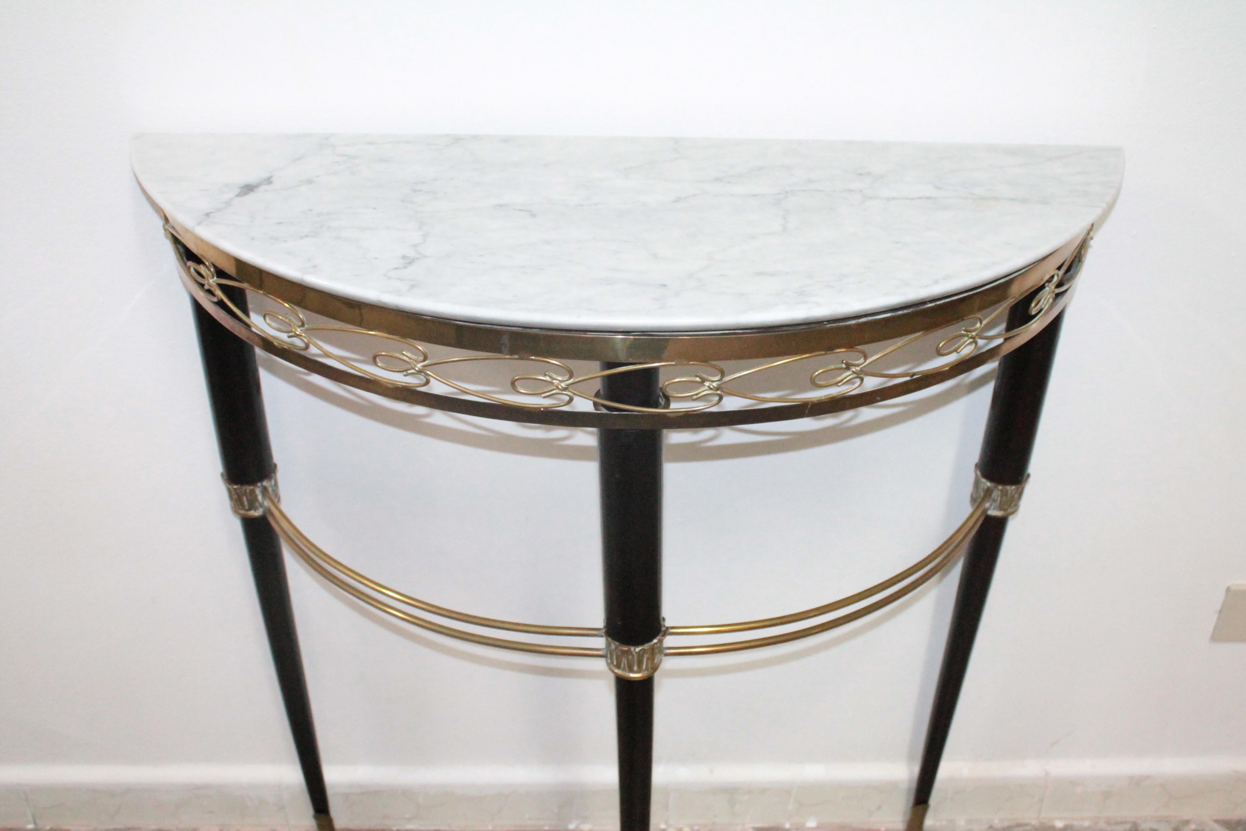 Midcentury Italian Console Table Brass and Carrara Marble Paolo Buffa Style For Sale 5