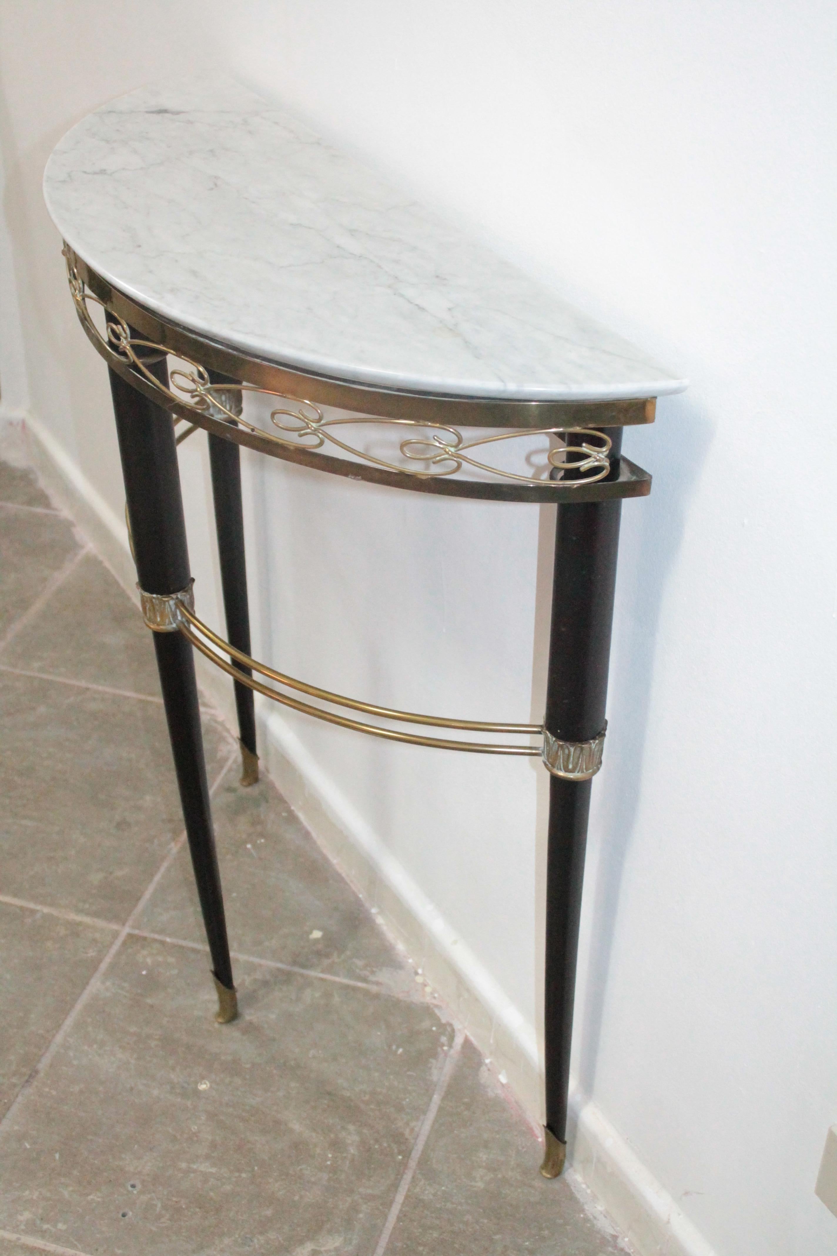 Midcentury Italian Console Table Brass and Carrara Marble Paolo Buffa Style For Sale 6