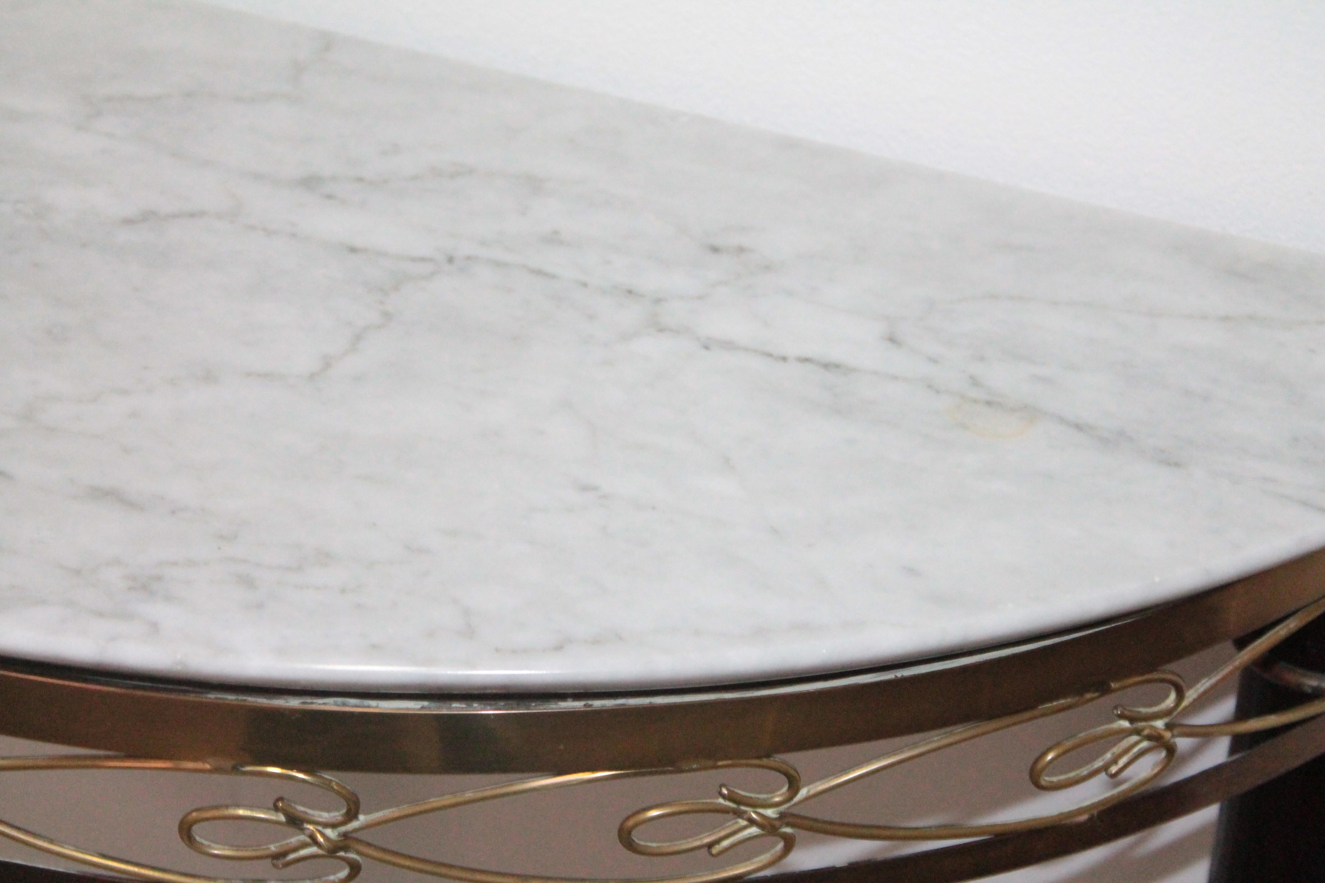 Midcentury Italian Console Table Brass and Carrara Marble Paolo Buffa Style For Sale 8