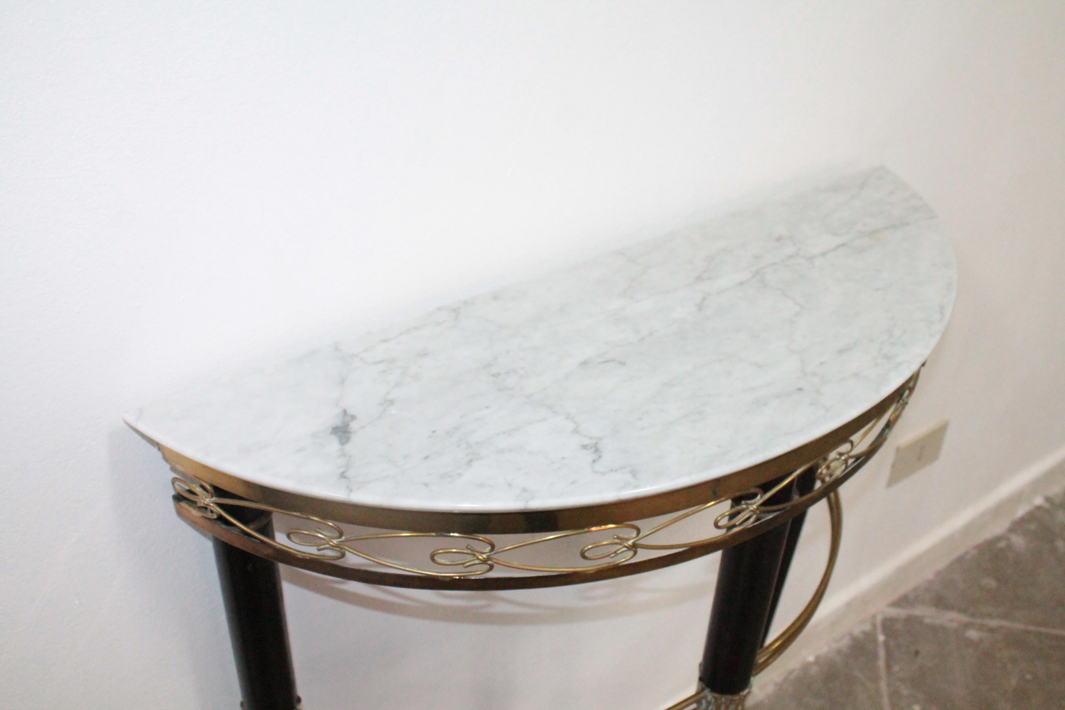 Mid-20th Century Midcentury Italian Console Table Brass and Carrara Marble Paolo Buffa Style For Sale