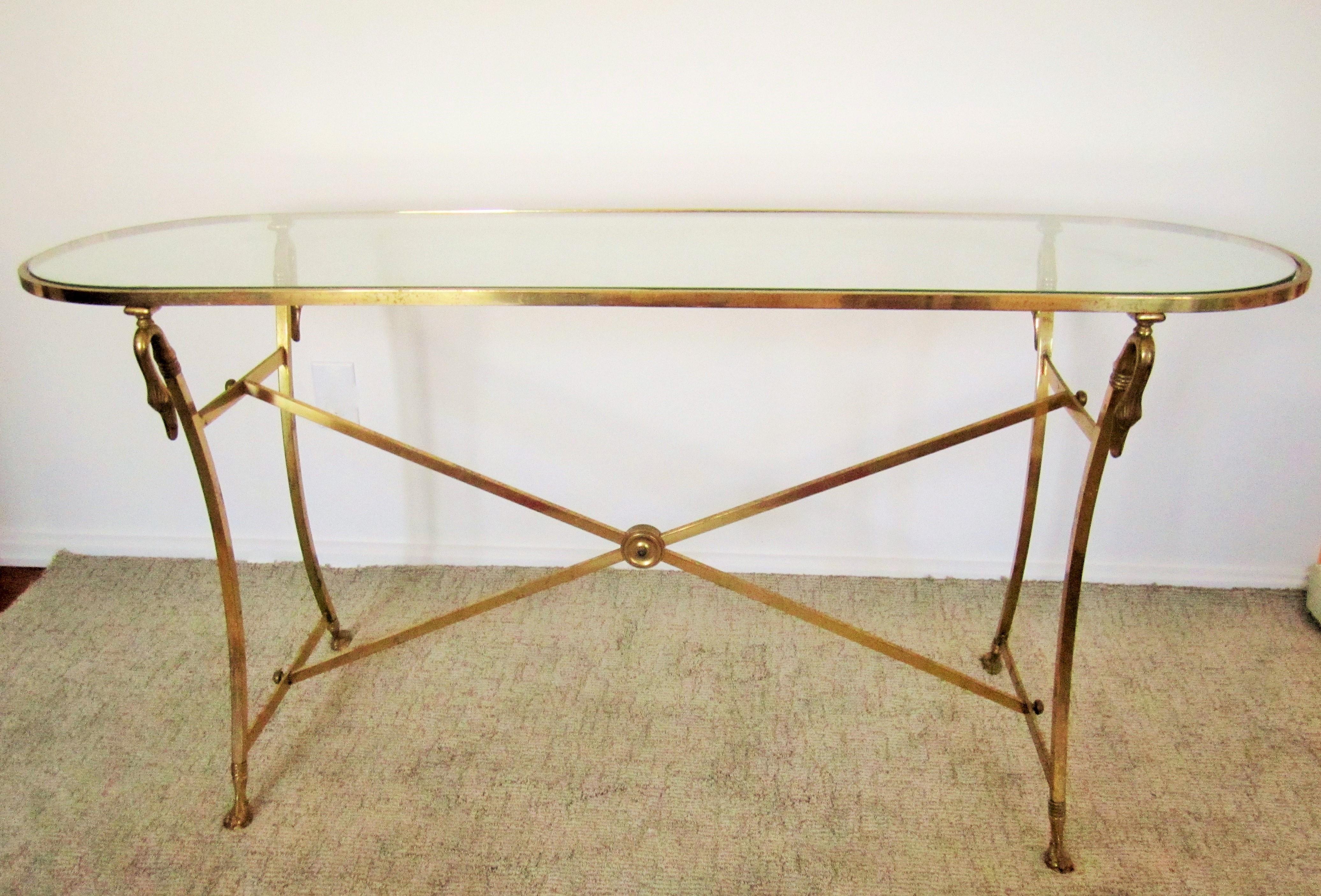 Regency Italian Console Table in Brass and Glass