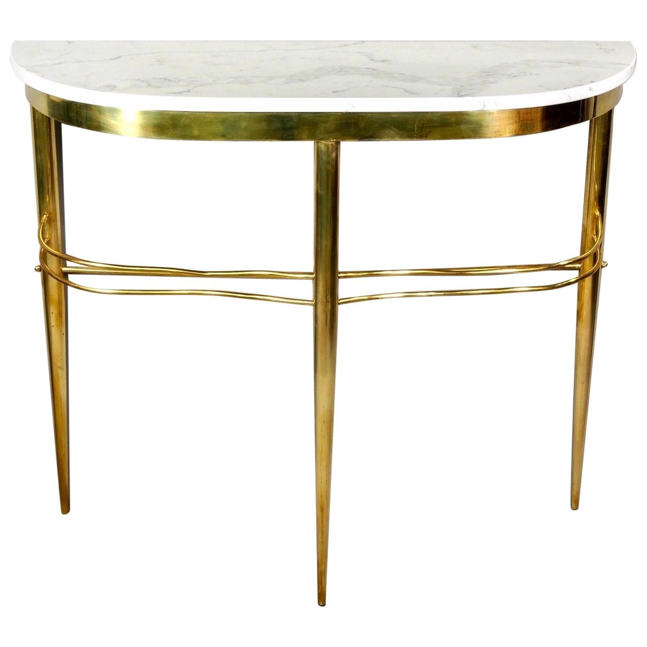Midcentury Italian Console with Brass Base and White Marble Top